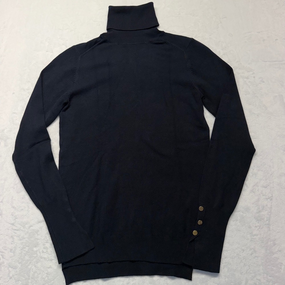 Zara Knit Turtleneck Sweater S Black Gold Button Cuff Womens Quiet Luxury